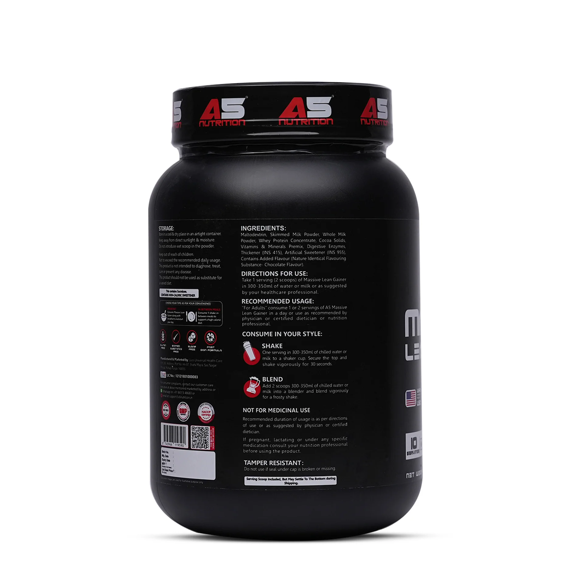 A5 Nutrition Massive Lean Gainer (10 Servings, 1kg) | Chocolate Flavour - Image 2
