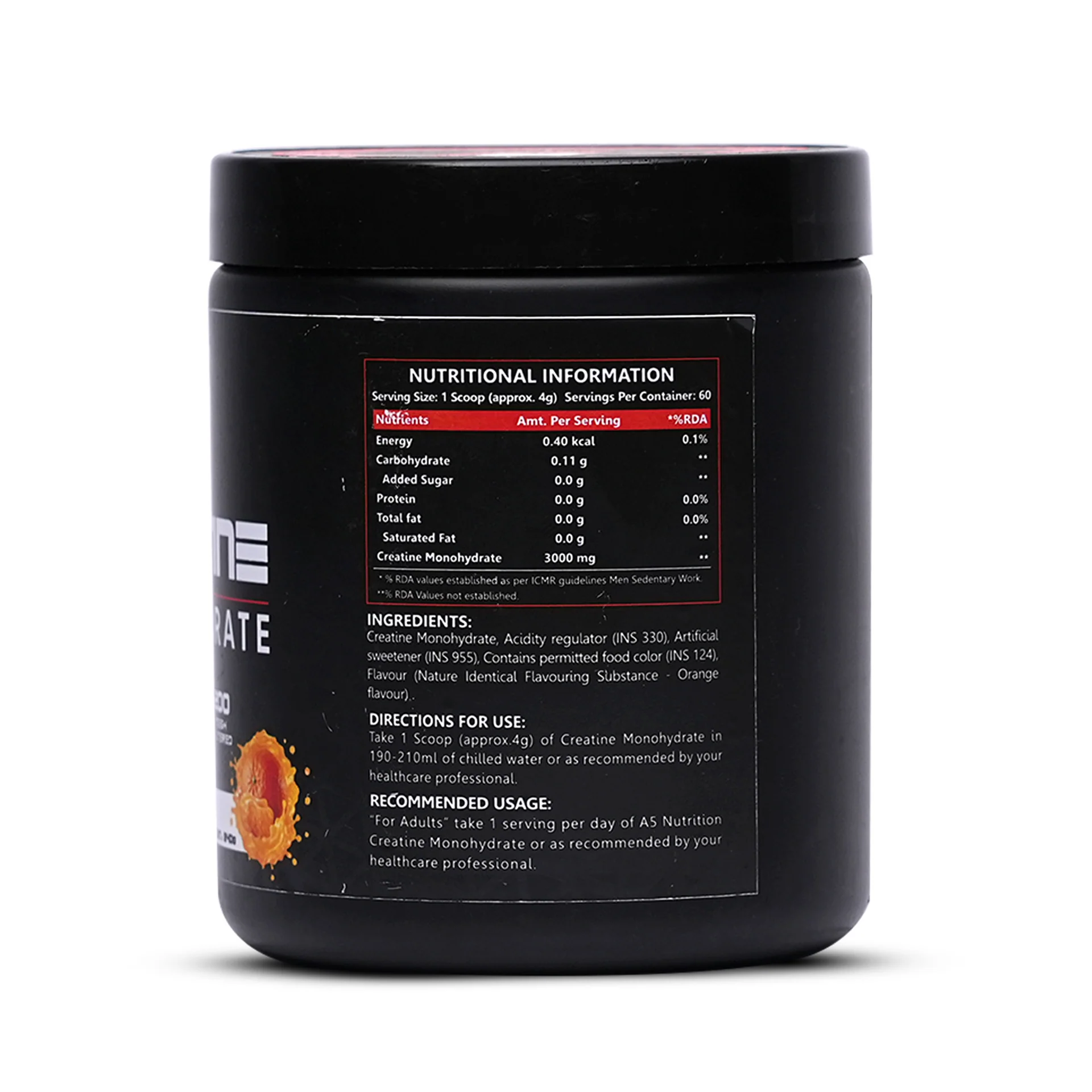 A5 Nutrition Creatine Monohydrate (60 Servings, 240g) | Orange, Watermelon & Blue Raspberry Flavours - Image 6