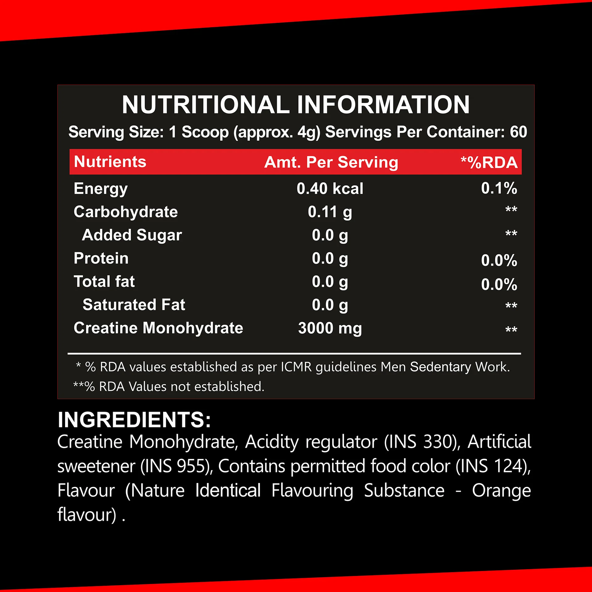 A5 Nutrition Creatine Monohydrate (60 Servings, 240g) | Orange, Watermelon & Blue Raspberry Flavours - Image 4