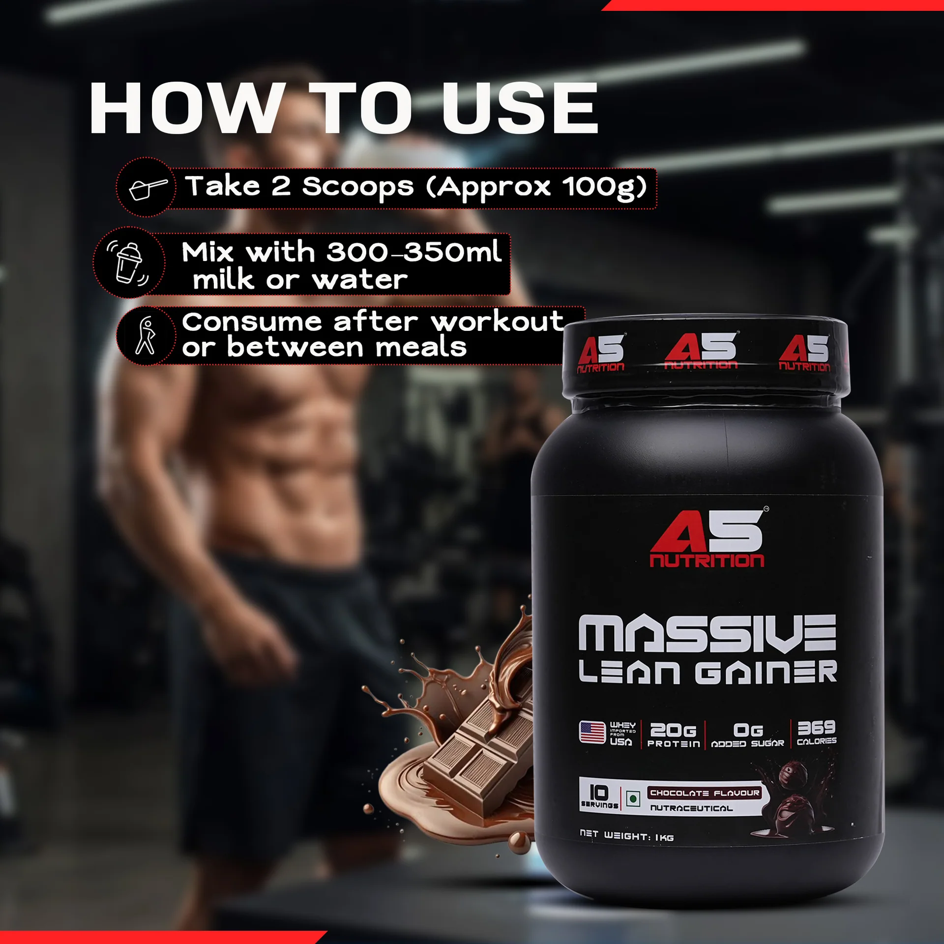 A5 Nutrition Massive Lean Gainer (10 Servings, 1kg) | Chocolate Flavour - Image 6