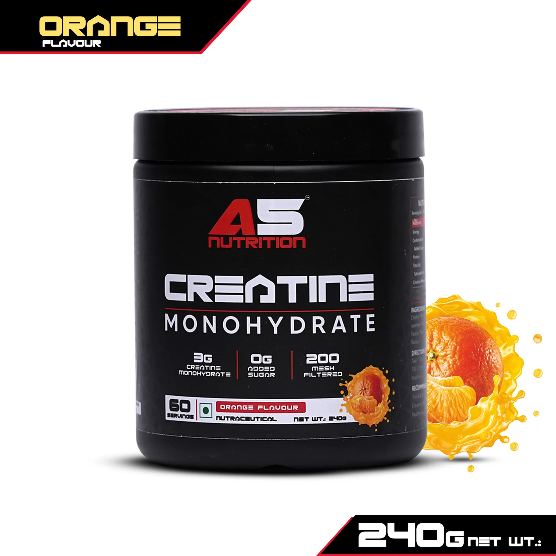 A5 Nutrition Creatine Monohydrate (60 Servings, 240g) | Orange, Watermelon & Blue Raspberry Flavours